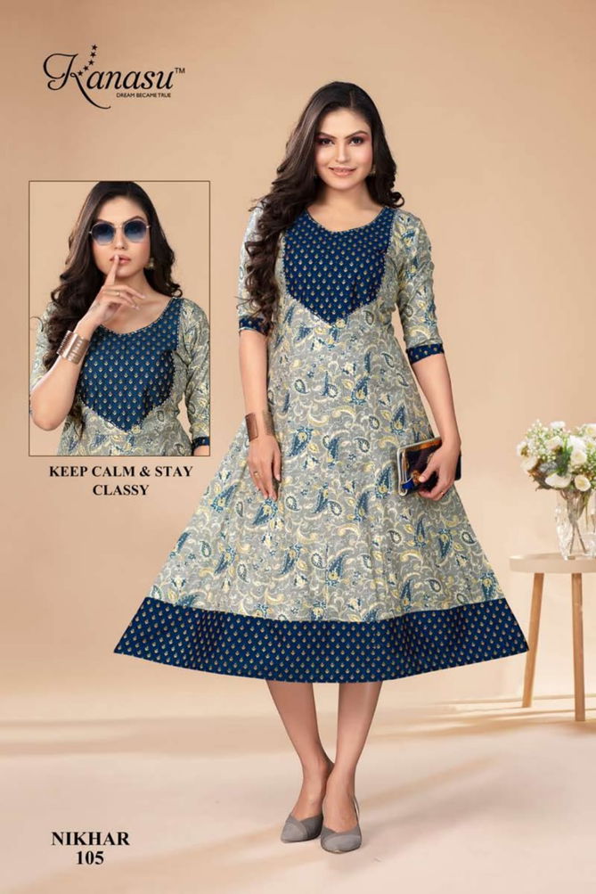 Nikhar By Kanasu Rayon Printed Kurtis Catalog